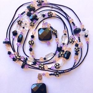 AMY LEINER Long Beaded Lariat Swarovski Crystals